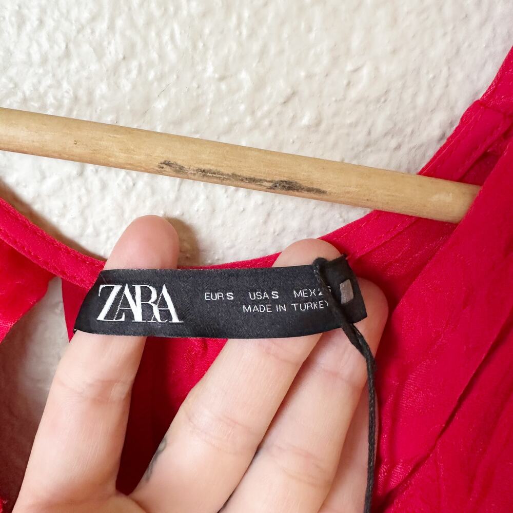 NWT Zara Red Tie Front Crop Top Short Sleeve Blouse sz S - Picture 5 of 7